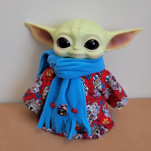 Sugar Skull Halloween 2pc Outfit scarf for 11" Mattel Child Grogu baby yoda Doll - Picture 1 of 7